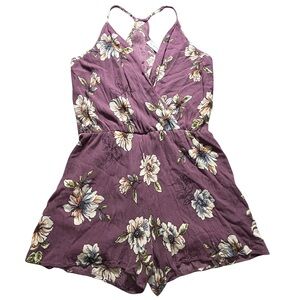 Ces Femme Large Mauve Floral Wrap-Front Romper